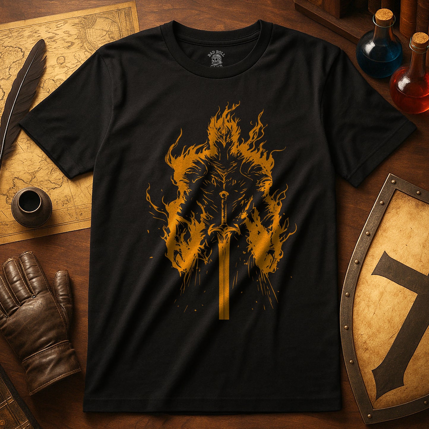 Flaming Knight Sword T-Shirt