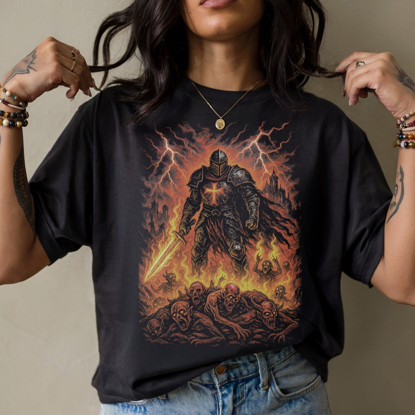 Flameborn Knight Dark Fantasy T-Shirt