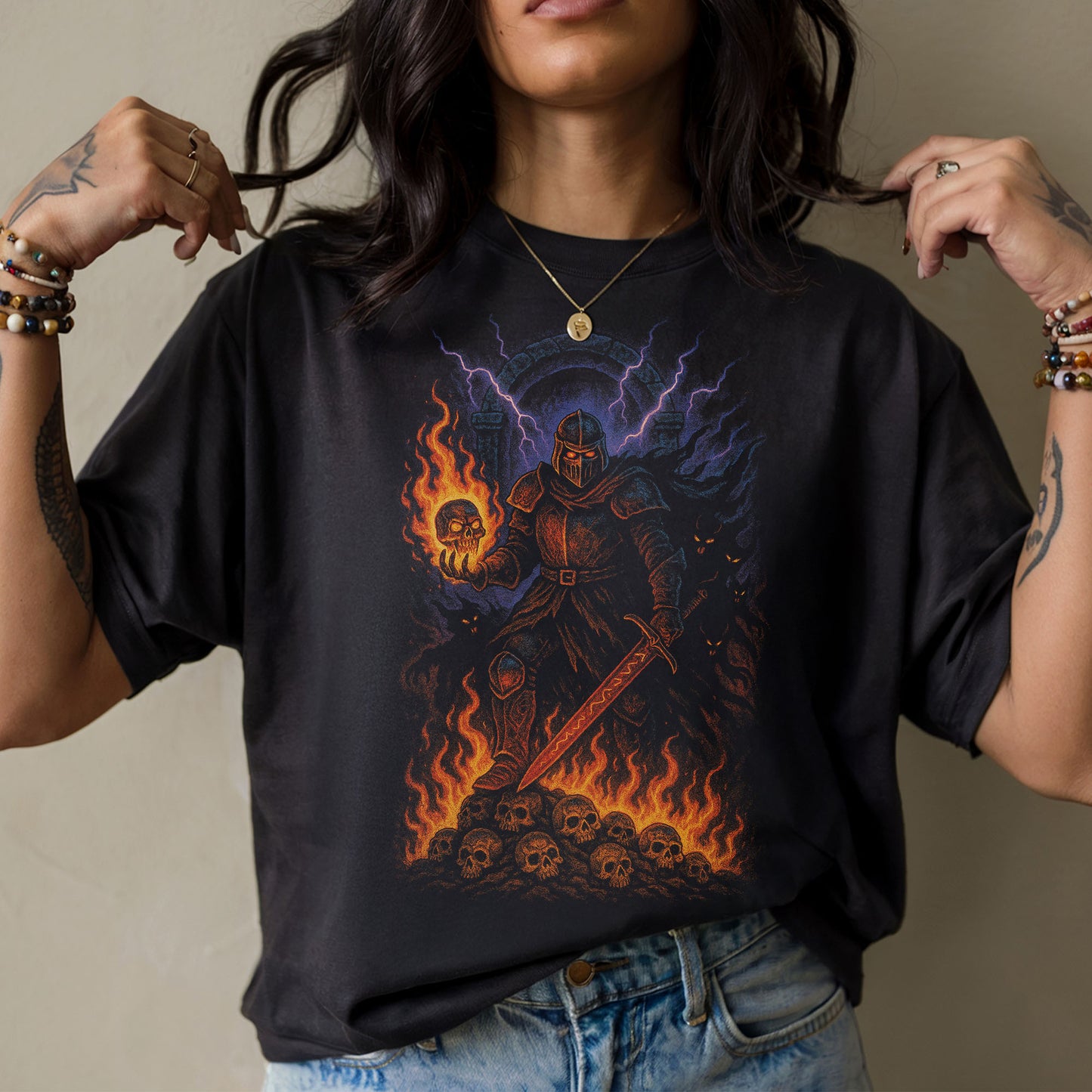 Infernal Warden Dark Fantasy T-Shirt