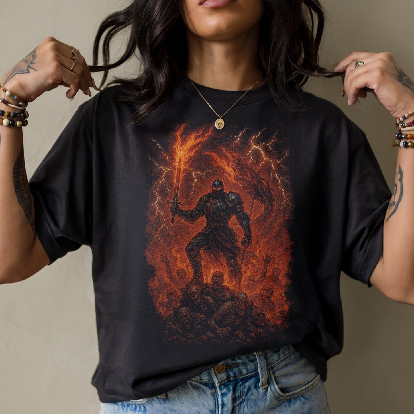 Flamebound Knight Dark Fantasy T-Shirt