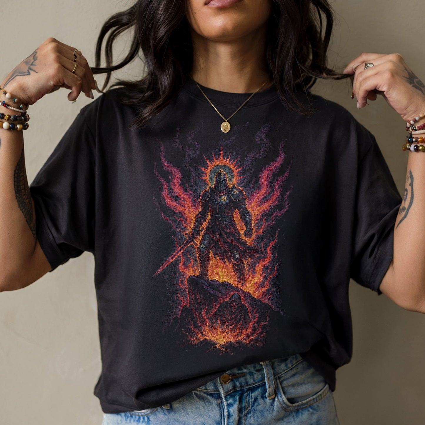 The Flamebound Templar Dark Fantasy T-Shirt