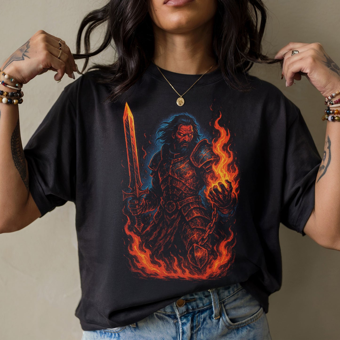 The Blazebound Warrior Dark Fantasy T-Shirt