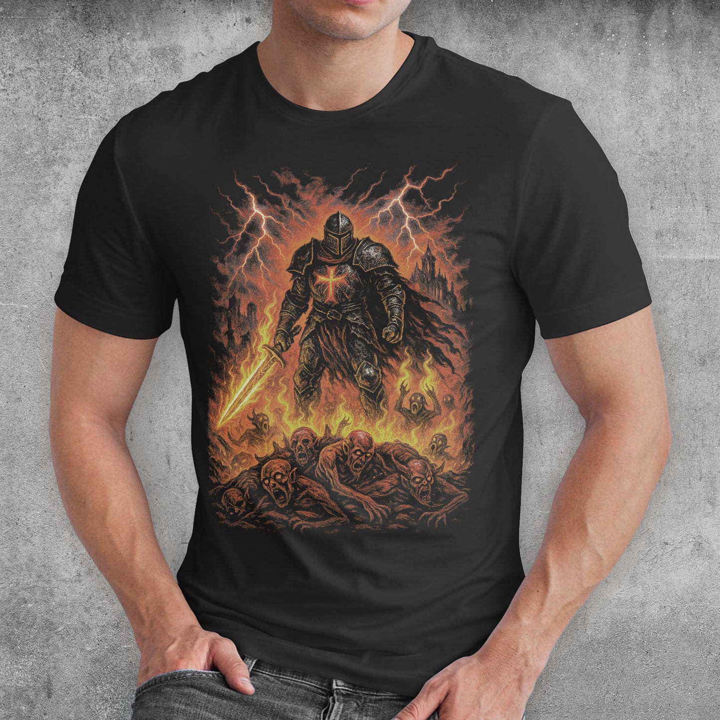 Flameborn Knight Dark Fantasy T-Shirt