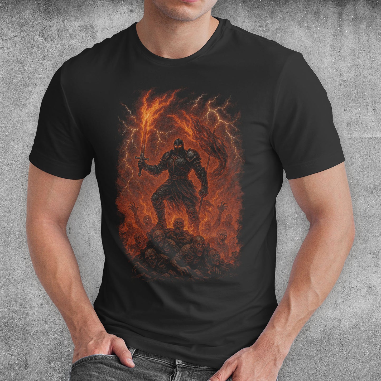 Flamebound Knight Dark Fantasy T-Shirt