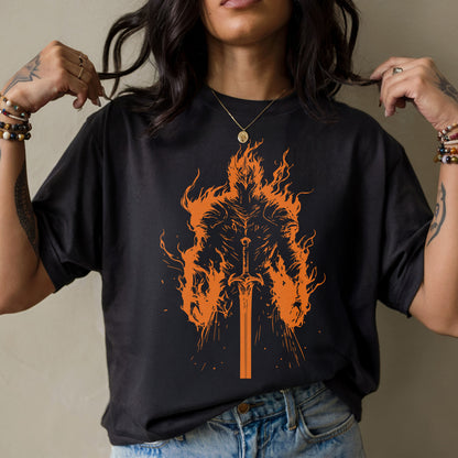 Flaming Knight Sword T-Shirt