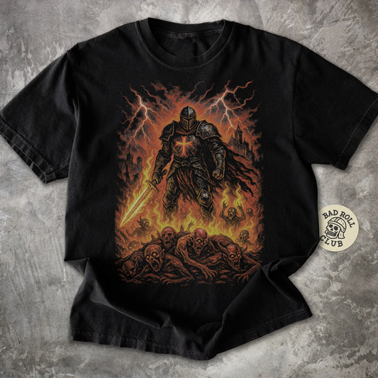 Flameborn Knight Dark Fantasy T-Shirt