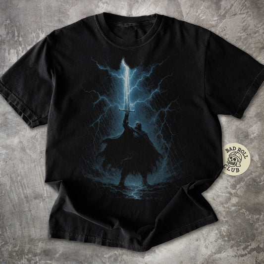 The Lightning Warden Dark Fantasy T-Shirt